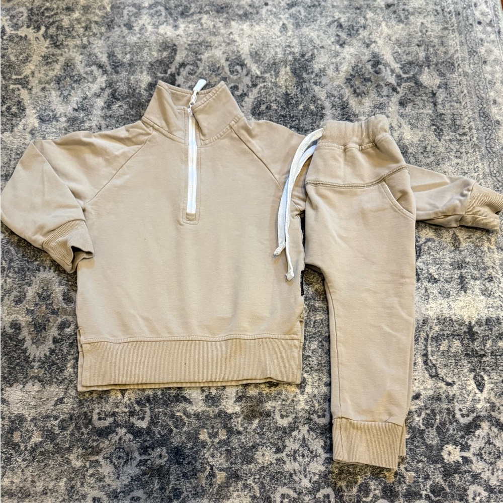 Little Bipsy Tan Half-Zip Sweatshirt & Jogger Set